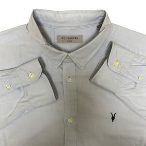 AllSaints Light Gray Button-Down Shirt with Dark Logo